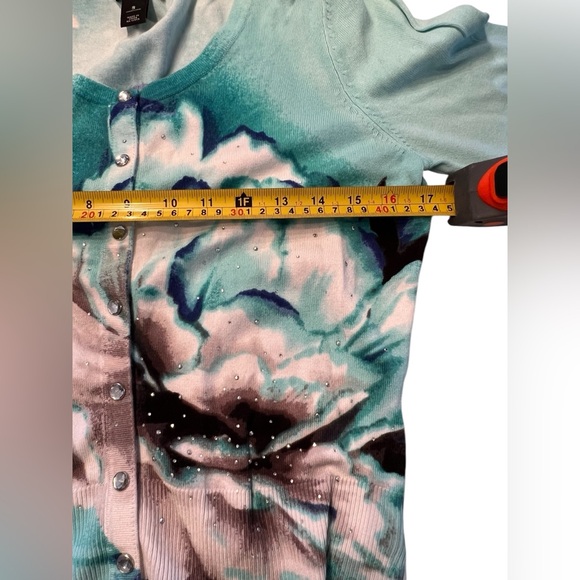 White House Black Market Turquoise Sparkle Vintage snap up Cardigan Woman S - Picture 6 of 7